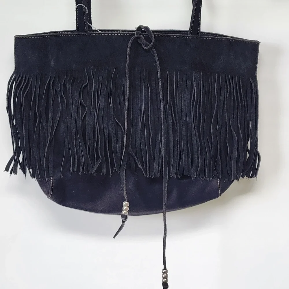 Nine West bag Suede Fringe Black BOHO PEASANT Aztec PRAIRIE‎ Cottagecore Hippie